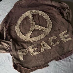 Oli & Hali Brown Patchwork Peace Sign Jacket
